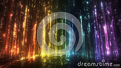 Dynamic coding visualization showcasing vibrant color patterns and shifting hues in a digital landscape at twilight Stock Photo