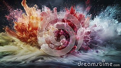 Dynamic color explosion abstract art display gallery exhibit visual impact ethereal surroundings wide viewpoint Stock Photo