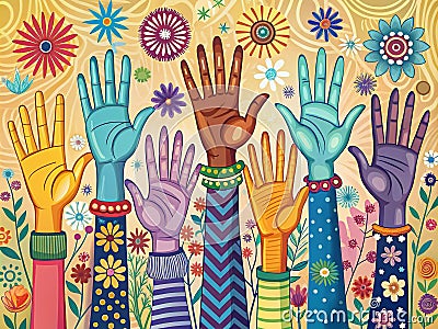 Dynamic Composition Illustrative Hands Grasping Geometric Forms Exploring Visual Interaction and Design Principles Cartoon Illustration