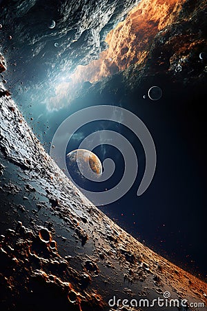 Dynamic composition of space.Chaos scene with two planets and a star. Stock Photo