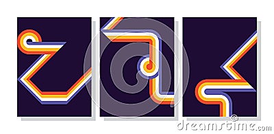 Dynamic concept poster set. Geometric vertical banner template. Abstract background pattern. Disco funk vintage creative layout. Vector Illustration