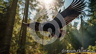 Dynamic Crow Flight Through Enchanting Forest - Unreal Engine Art Stock Photo