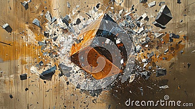 Dynamic cube explosion in midair abstract art digital creation vibrant environment close-up visual concept Cartoon Illustration