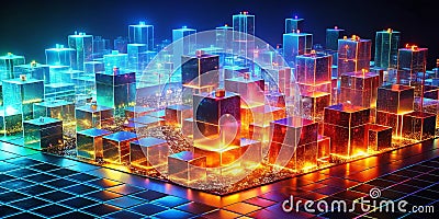 Dynamic 3D Heatmap Visualizes Data Trends with Glowing Cubes on a Futuristic Grid Interactive Analytics Dashboard Stock Photo