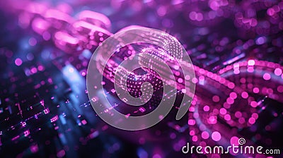 Dynamic 3D illustration showing encrypted connections in blockchain network. Cartoon Illustration