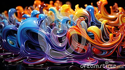 Dynamic 3d paint streams form vivid multicolored swirls and eddies on the surface Stock Photo