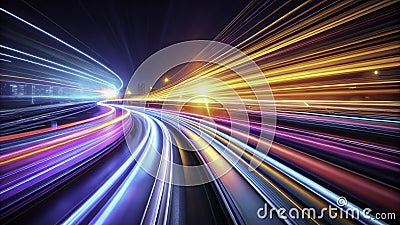 Dynamic Data Flow: A Futuristic Visual Simulation of High-Speed Network Connections, Featuring Vibrant Light Stock Photo