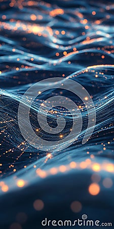 Dynamic Data Streams Flowing Through a Bright Energetic Network with Realistic Light Effects Stock Photo