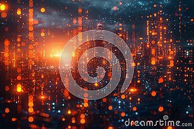 Dynamic Dimensions close up, hybrid visual elements, playful, composite, futuristic city backdrop Stock Photo