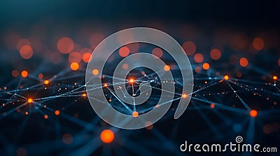A dynamic display of a digital network consists of blue lines interconnecting nodes Stock Photo