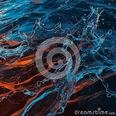Dynamic display of water splashes, seemingly captured mid-motion, create an artistic Stock Photo