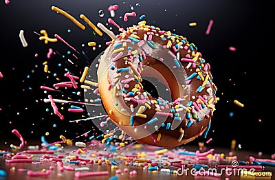 Dynamic Donut with Sprinkles Cascade Stock Photo