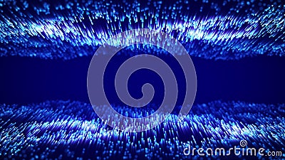 Dynamic double blue particle waves. Futuristic dotted waves. Digital flow structure. Data technology background. 3D rendering Stock Photo