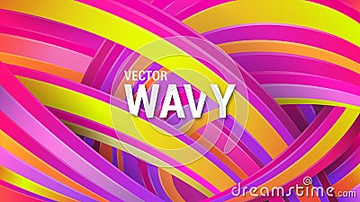 Modern geometric background. Abstract rainbow. Violet, yellow and orange curved lines. Dynamic effect Vector Illustration