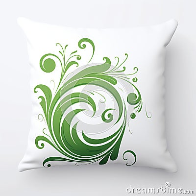 Dynamic Energy Flow: Green Floral Throw Pillow With Iconographic Symbolism Stock Photo