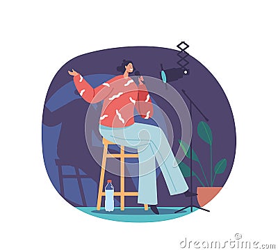 Dynamic Female Comedian Character Commands The Stage With Sharp Wit And Relatable Humor, Vector Illustration Vector Illustration
