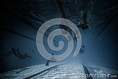 Dynamic With Fins (DYN) Performance Wide Underwater View. Editorial Stock Photo