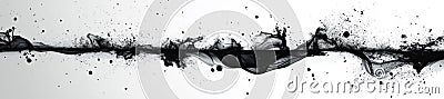 Dynamic and fluid black ink splashes on a white isolated background in a random pattern Stock Photo