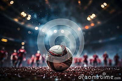 Dynamic focus, footballers powerful strike on free-kick point, soccer ball in spotlight Stock Photo