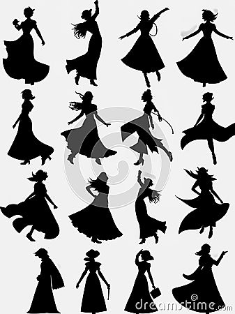 Dynamic girl silhouettes Cartoon Illustration