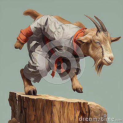 Dynamic Goat in Ninja Costume Headbutting Stock Photo