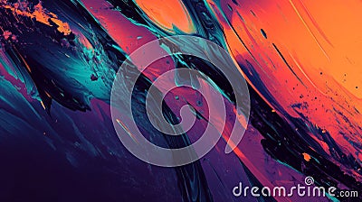 Dynamic gradient of neon orange, deep purple, and teal with sharp abstract shapes creating an Stock Photo