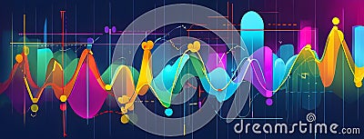 dynamic graph with fluctuating data points in vibrant colors Stock Photo