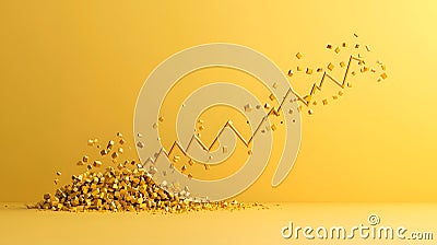 Dynamic graph illustrating growth with cubes exploding against a yellow backdrop, symbolizing finance Stock Photo