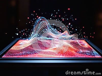 Dynamic holographic display showcasing vibrant wave patterns and particles Stock Photo