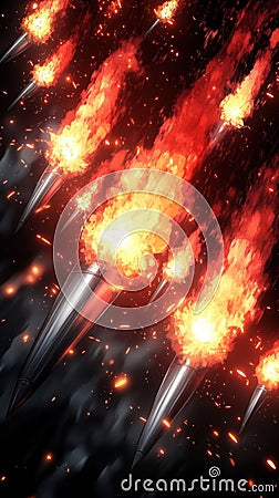 A dynamic illustration of fiery projectiles descending, creating a dramatic visual impact Cartoon Illustration