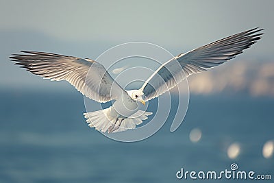 Dynamic image captures sea seagull in graceful flight Stock Photo
