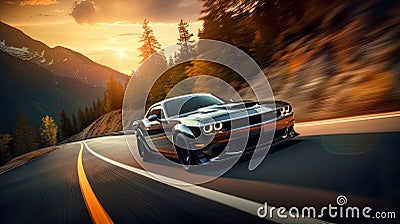 Dynamic image captures a sport car in action on a road, showcasing the exhilaration of high-speed motion Stock Photo