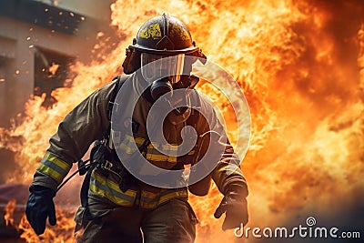 Dynamic image firefighter action. Generate ai Stock Photo