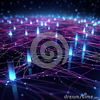 Dynamic image presents a technology background that combines wireframes and polygons Stock Photo