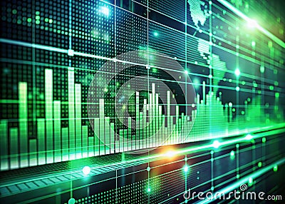 Visualizing Business Intelligence A Dynamic Stream of Green and White Data Numbers Flowing Across a Modern Screen Stock Photo