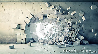 Dynamic Impact, Exploding Wall with Open Center Space. Generative Ai Stock Photo