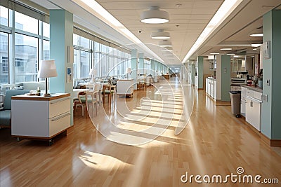 Dynamic and interconnected healthcare interactions in a vibrant hospital environment. Stock Photo