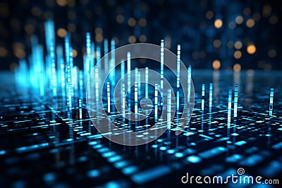 Dynamic interplay binary code and AI algorithms on blue canvas Stock Photo