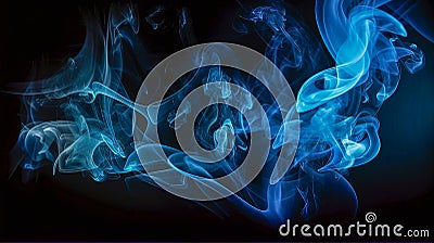 Dynamic Interplay: Version 1 of a Bold Electric Blue Background Adorned with Twisting Tendrils of Black Smoke and White Lighting Stock Photo