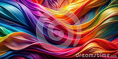 A dynamic interplay of vibrant hues forms an abstract background reminiscent of the silky flow of fabric AI Generative Stock Photo