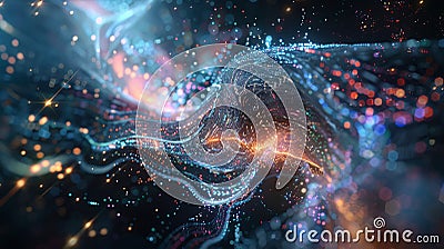 A dynamic, intricate visualization of big data, featuring massive information streams, complex graphs, and digital Stock Photo