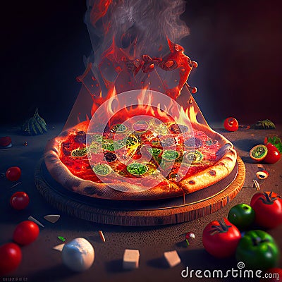 Dynamic Italian Pizza View Generative AI Illustration Cartoon Illustration