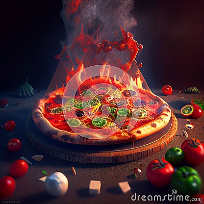 Dynamic Italian Pizza View Generative AI Illustration Cartoon Illustration