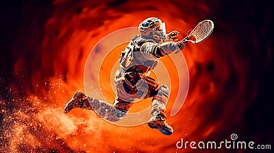 Dynamic lacrosse player in action, perfect for sports betting advertisement. Stock Photo