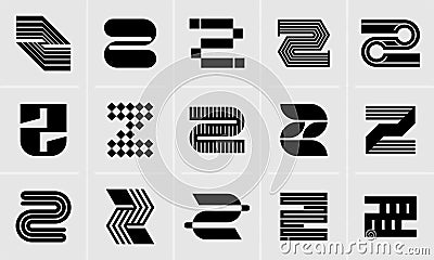 Dynamic line flat letter Z logo icon design bundle Vector Illustration