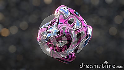 Dynamic liquid holographic rainbow metal form, abstract voronoi shining surface. Stock Photo