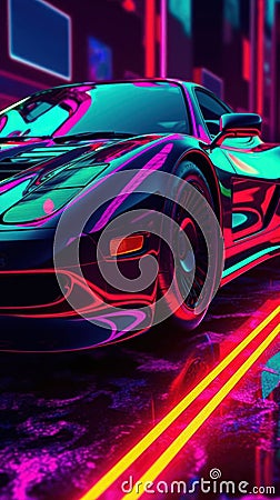 Dynamic Metal Poster of a Sleek Sports Car and Fierce Panther . Stock Photo