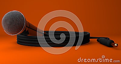 Dynamic Microphone Coiled Lead Jack Plug Orange Background Stock Photo