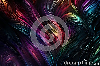 A dynamic mixture of RGB colors spiraling and intertwining over a dark background. Abstract art showcasing a vivid display of Stock Photo