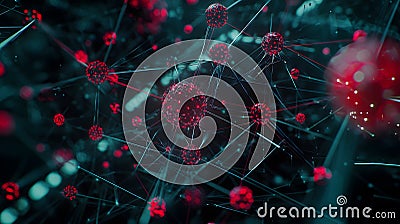 Dynamic molecular interaction abstract visualization digital art futuristic environment close-up view scientific concept Cartoon Illustration